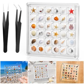 XANGNIER Acrylic Magnetic Seashell Display Box,Clear Sea Shell Display Box,Beach Magnet Storage Organizer Case for Seashell Diamond Beads,36 Grids,Transparent,1 Pack