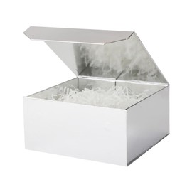 PACKGILO 1 Pcs 6x6x3 Inch Silver Magnetic Gift Box with Crinkle Paper Silver Small Gift Box with Shredded Paper Luxury Gift Boxes with Lids for Presents