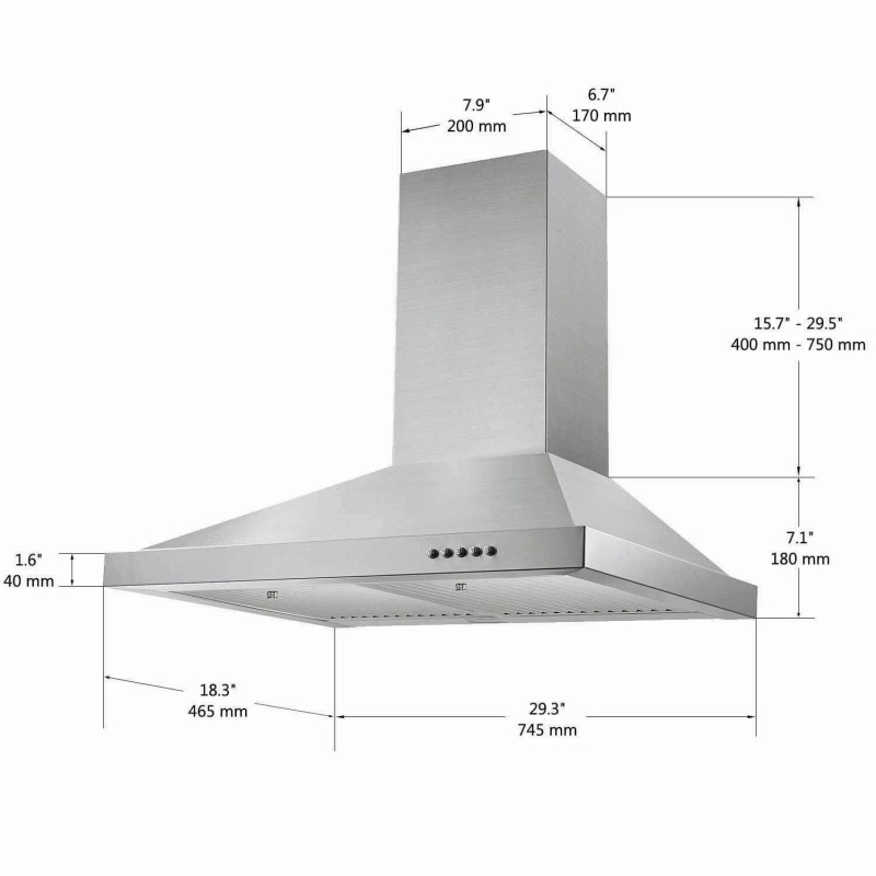 Tieasy 30 in Wall Mount Range Hood 500CFM Kitchen Vent
