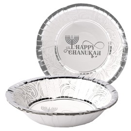 Izzy 'n' Dizzy Hanukkah Bowls Paper Goods, Silver Foil Chanukah Themed Party Supplies (Pack of 10)