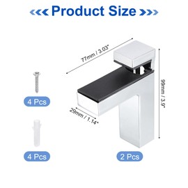 sourcing map 2Set Glass Shelf Bracket, Wood/Glass Shelf Holder Support Wall Mount Polished Chrome Adjustable Shelves Clamp for 3-36mm(0.12"-1.42") Glass, Silver