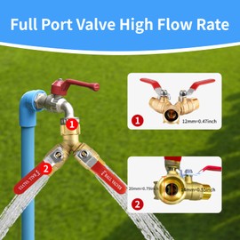 Garden Hose Splitter 2 Way Heavy Duty, Solid Brass Faucet Splitter with Shutoff, Outdoor Full Flow Y Valve Water Hose Splitter Adapter With Long Handle 3/4" GHT Thread