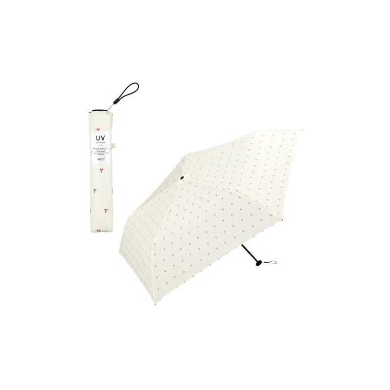 Wpc. Air-Light Cherry Mini Off-White Umbrella, Folding, UV Cut, Ultra-Lightweight,