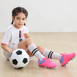 brooman Kids Athletic Soccer Cleats Boys Girls Outdoor Firm Ground Football Shoes (12,Pink)