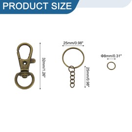 sourcing map 70Pcs Keychain Rings Kit, Keychain Hardware Includes 10Pcs 32mm Lobster Claw Clasps, 10Pcs Keyrings with Chain, 50Pcs Open Rings for DIY Craft Accessories, Bronze
