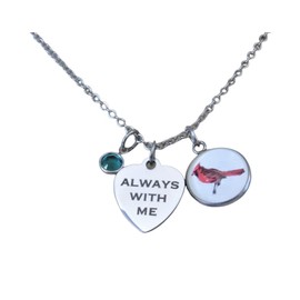 Always With Me Memorial Necklace With Cardinal Charm and Birthstone Bead, Memorial Jewelry