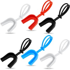 TOODOO 6 Pcs Strapped Mouth Guard Sports Mouthguard with Strap No Boil Football Boxing Mouthpiece Adult Youth Braces Soft Mouthguard for Lacrosse Basketball Hockey Wrestling(Assorted Colors,Adults)