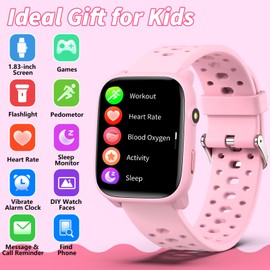 Kids Smart Watches Girls Gift Age 6-12 with 12 Puzzle Games, Heart Rate, Sleep Monitor, Pedometer, Flashlight, 1.83" Touchscreen IP68 Waterproof Kid Watch Brithday Gift for Girls