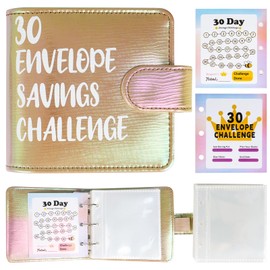30-Day Cash Envelope Challenge Binder | Ombre Gradient PU Leather Money Organizer & Budget Book | Mini Size Portable Wallet for Home, Office, Travel, School Use Savings Tracker