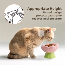 DIF DECO Ceramic Raised Cat Bowl, Pink Elevated Cat Food Bowls for Food and Water Protecting Spine and Whisker friendly,Tulip Shape Cute Cat Feeder Dish for Indoor Cats and Small Dogs(Height 4.1 inch)