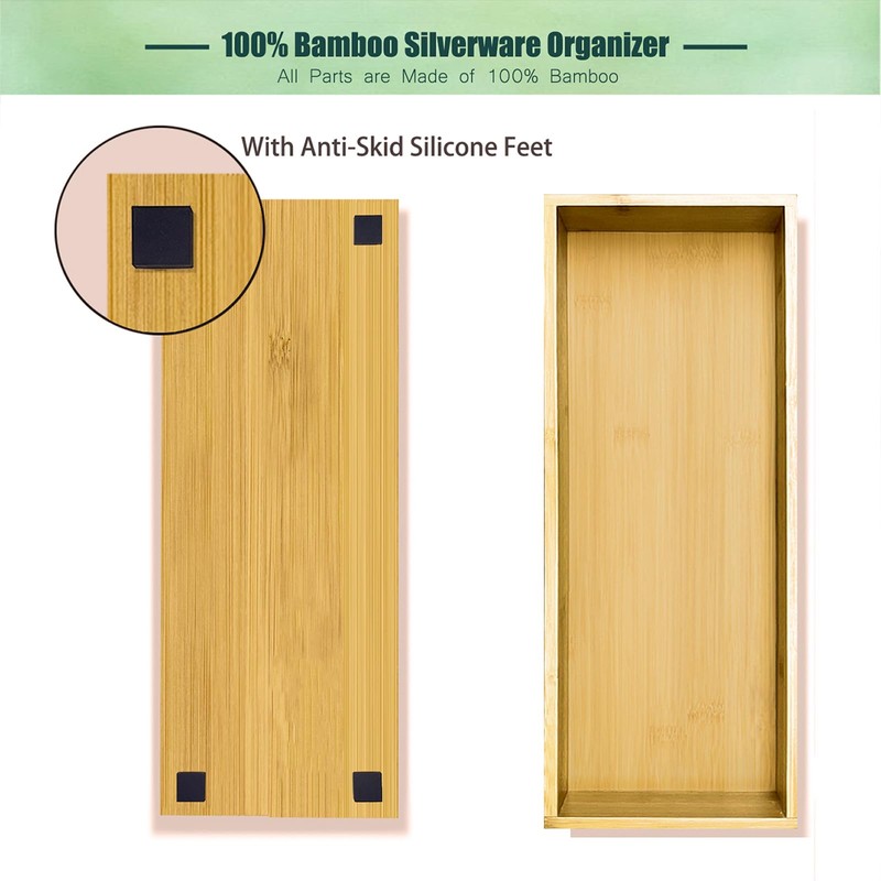 guiogc Bamboo Drawer Silverware Organizer, Utensil Organizer, Bamboo Storage Box