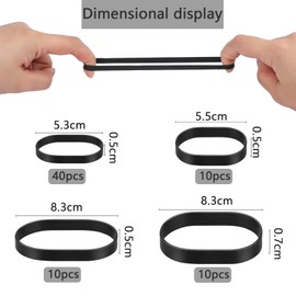 Pack of 80 Rubber Bands, Wide, 4 Sizes, Black, Tactical Elastic Rubber Rings, Strong Rubbers Thick Household Rubbers Rubber Band for Office, Home, School Supplies and Camping, Survival