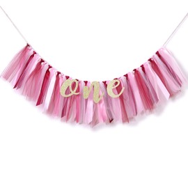 Tutu One Banner for 1st Birthday - Highchair Banner for First Birthday Decoration, Cake Smash Photo Prop, Tulle Garland Banner (Mauve)