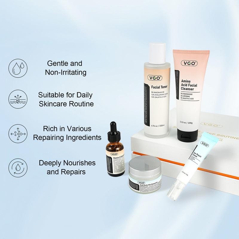 VGO 5-Step Skincare Routine: All-in-One Set Including Cleanser, Toner, Serum,