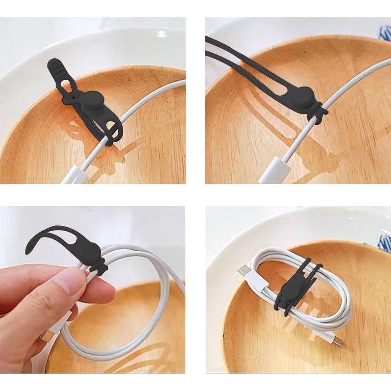 TENOC Silicone Cable Ties 10 Pcs Black Reusable Cable Holder