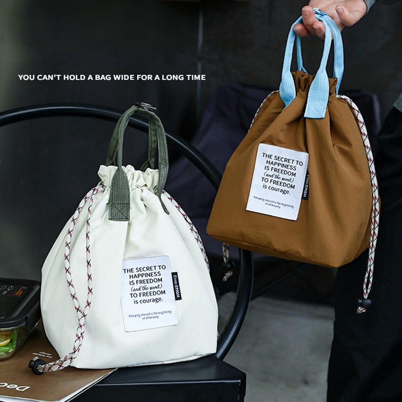 Japanese Style Bento Bag Portable Insulated Lunch Bag with Drawstring