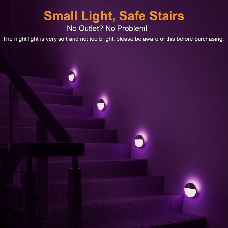 YUNLEX 2 Pack Purple Battery Night Light, Motion Activated Night
