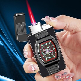 WYZDQYDH Black Windproof Flame Adjustable Lighter,Cool,Jet Torch Flame Lighters,Butane Refillable Torch,BBQ Candles Camping (No Butane Fuel)