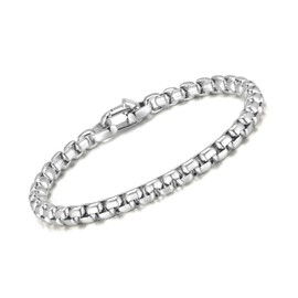 VNOX Box Chain Bracelet for Men Women - Simple Metal Mens Bracelets Square Rolo Link Round Box Chain Silver Stainless Steel Bracelets Jewelry Gifts for Boyfriend, 7.5 Inches