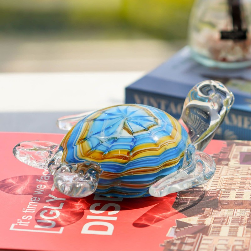 Qf Hangmade Glass Figurine Blown Sea Turtle, Glass Sculpture, Home