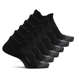 Feetures Elite Ultra Light Cushion Ankle Socks - Sport Sock with Targeted Compression - Black, XL (6 Pair)