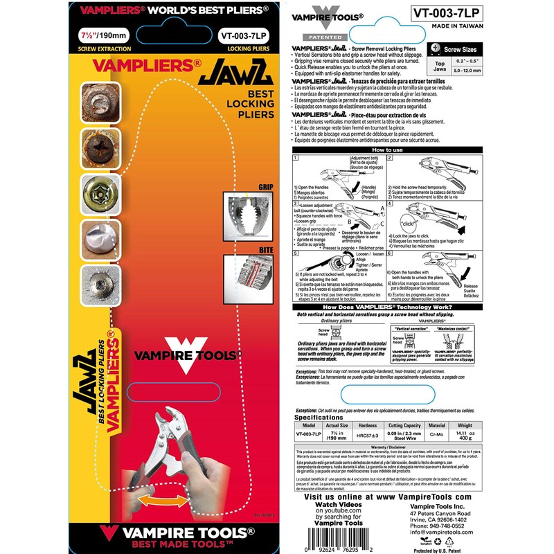 VAMPLIERS 7.5" Vise Grip Heavy Duty Locking Pliers with Screw