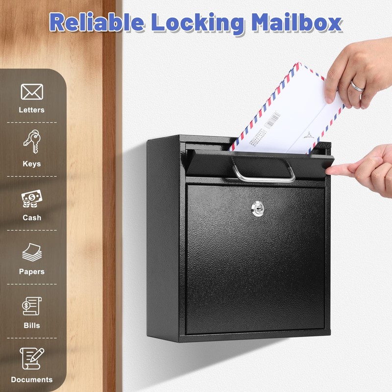 KYODOLED Steel Key Lock Mail Boxes for Outside, Locking Wall