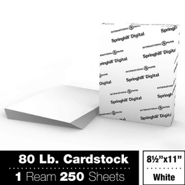 Springhill White 8.5” x 11” Cardstock Paper, 80lb Vellum Bristol, 175gsm, 250 Sheets (1 Ream) – Premium Medium Weight Cardstock, Vellum Printer Paper with Textured Finish – 016200R