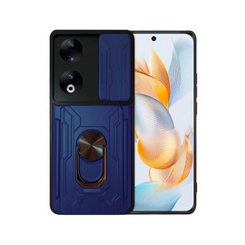 Funda Uso Rudo con Tarjetero y Anillo Card Slot Bumper para Honor 90 5G (Azul)