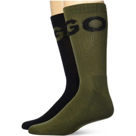 HUGO Men's 2-Pack Bold Logo Ribbed Quarter Length Socks, Coal/Fawn, 7-13