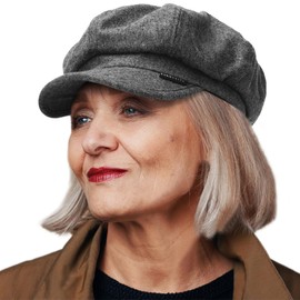 Women Newsboy Caps Vintage Wool French Beret Hats Taxi Driver Visor Octagonal Cap, gray
