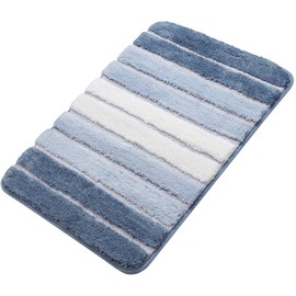 PiccoCasa 50 x 80cm Bath Mat Non Slip, Blue Bath Mats for Bathroom Floor and Tub, Extra Soft & Water Absorbent Bathroom Mat, Microfiber Striped Bathroom Rug Machine Wash and Dry