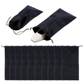NICENEEDED Pack of 10 Black Satin Shoe Bags with Drawstring Portable Shoe Dust Bag Reusable Bag for Single Shoes Clothes Travel Storage Bags