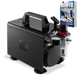 PointZero 1/5 HP Airbrush Compressor with Regulator, Gauge, Water Trap, and Cover with Holder - Quiet Portable Air Pump
