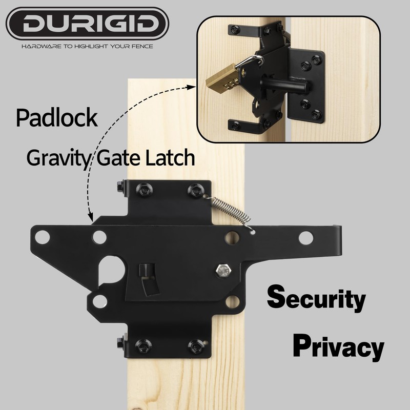 DURIGID Heavy Duty Gate Latch, Gravity Auto-Locking Gate Locks for