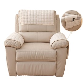 vctops 3 Pieces Flannel Plush Sofa Armrest Cover Headrest Cover for Recliners Soft Fuzzy Non Slip 2 Arm Rest Covers and 1 Headrest Protector for Recliner Leather Sofa Couch(Beige,1 Seat)