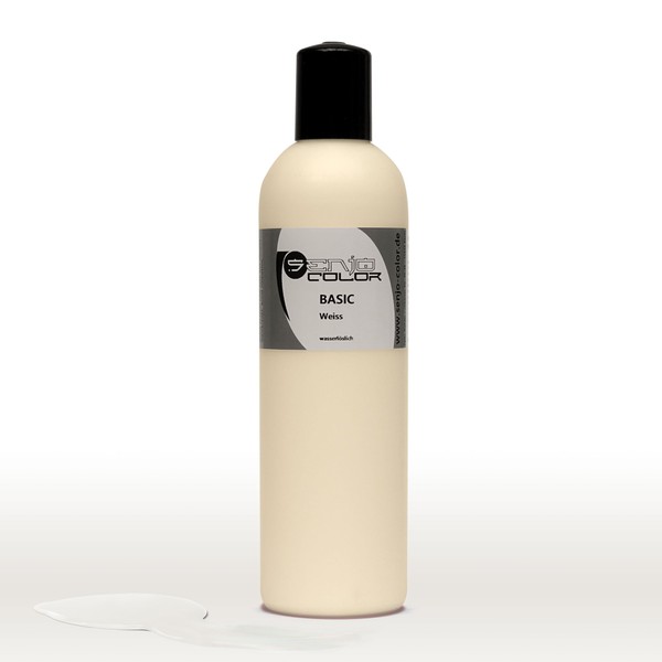 Senjo Color Basic Bodypainting Farben I Kosmetische Körperfarbe wasserlöslich | Liquid für Airbrush und Pinsel I 250ml Weiß