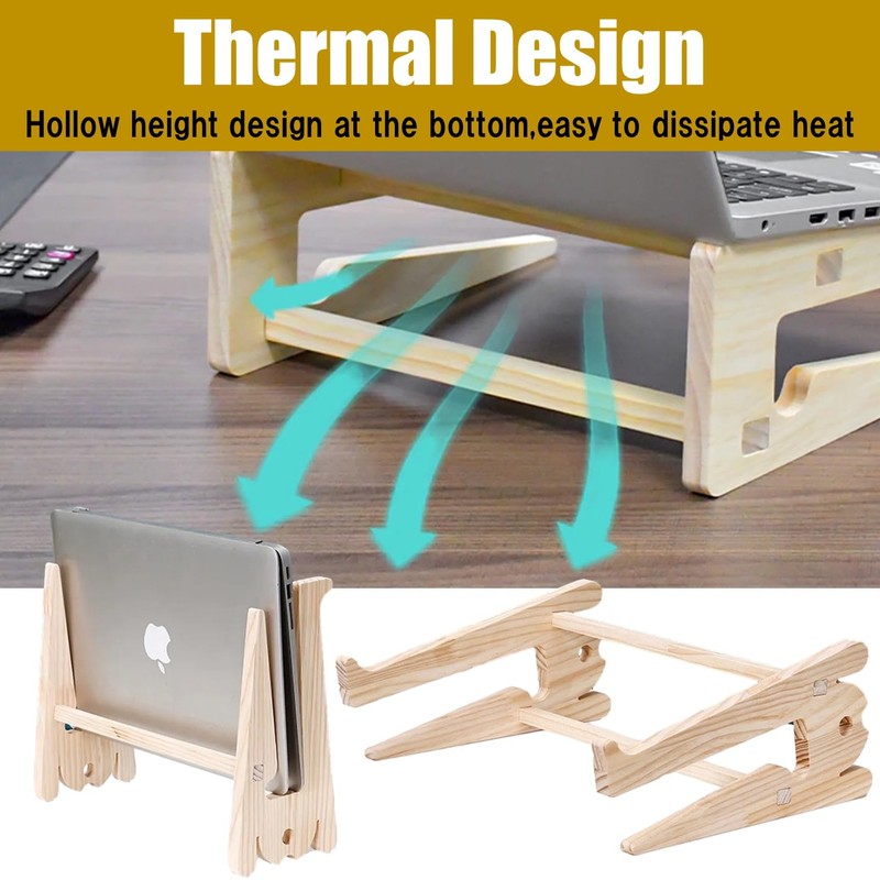 NOELAMOUR Laptop Stand, Vertical Stand, Wood, Easy Assembly, Storage, Improves