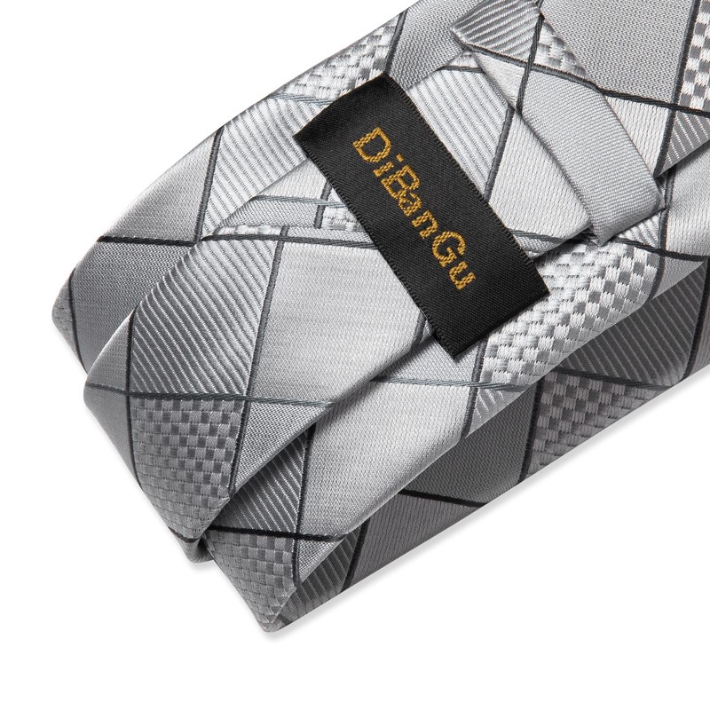 DiBanGu Silk Necktie Wedding Pocket Square Tie Pin Cufflinks Set