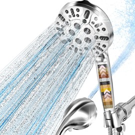 AQANakki Filtered Shower Head with Handheld, High Pressure 10 Settings Shower Filter Head for Hard Water, Built-in Power Spray,Hard Water Filter Showerhead-Remove Chlorine-Dry Skin,Hair(Premium Chome)