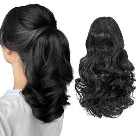 Silk-co 11" Short Curly Ponytail Extension Hair Pieces for Women Hair Extension Clip in Ponytail Hair Extensions Classic Natural Hair - Silver Grey