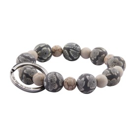 Elastic Functional Beaded Wrist Keychain Bracelet Handsfree Keychain Gift for Her (White)