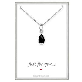 Tiny and Dainty Sterling Silver Black Onyx Drop Necklace for Women, Black Onyx Pendant Necklace, Girlfriend Wife Gift, Layering Necklace (20 inches)