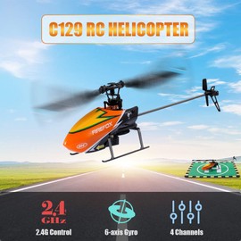 GoolRC C129 RC Helicopter for Adults and Kids, 4 Channel 2.4Ghz Remote Control Helicopter with 6-Axis Gyro, Aileronless RC Aircraft with Altitude Hold, Landing Pad and 2 Batteries (Orange)