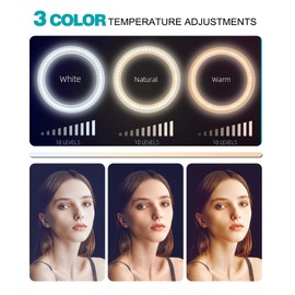 SHSY LVSEZM 10" Selfie Ring Light with 10" Stand and 60" Selfie Stick, 3 Color Light Adjustment Suitable for Phones and Cameras, Makeup/Live Streaming/Taking Photos
