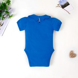 LYSMuch 0-24Mo Baby Girls Peter Pan Collar Bodysuit Toddler Ruffle Romper Short Sleeve Solid Color Clothes, Blue, 18-24Months
