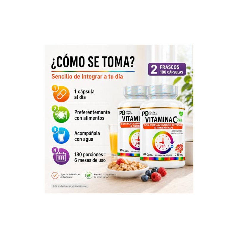 Vitamina C 24h con Bioflavonoides y Prebióticos |Combo duo| Con