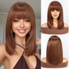 HAIRCUBE Staright Wig with Bangs Synthetic Mid-length Layered Wigs for