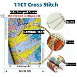 Generic Cartoon Simple Red Cardinal on Branch DIY Stamped Cross Stitch Kits Easy for Beginners and Children with Hoop 11CT Needlepoint Counted Embroidery Kits Art Craft Wall Decoration 12x12inch(2)