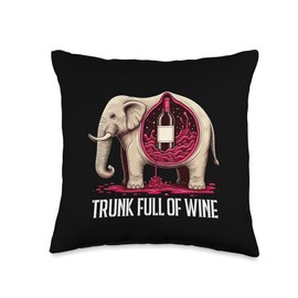 Trunk Full of Wine Perfect for Lovers of Elephants and Wine Throw Pillow